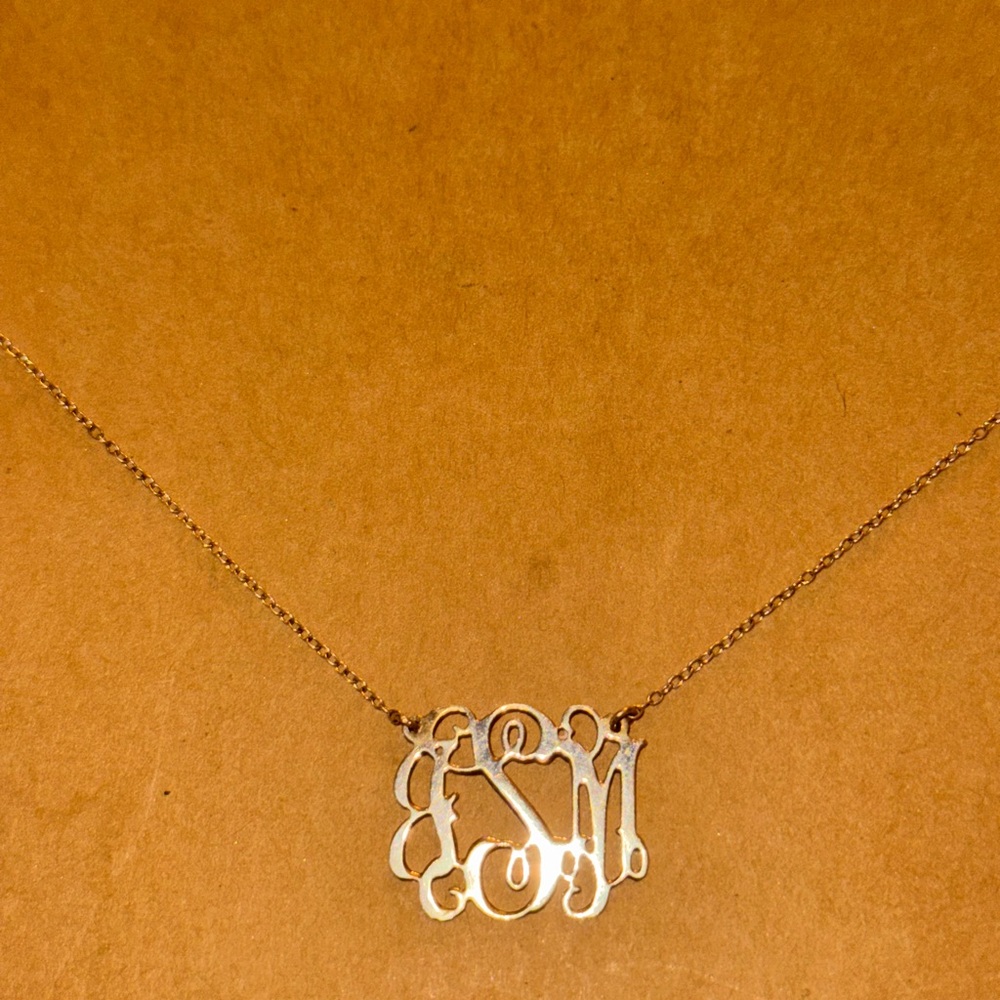 “JSM” Initials Vintage Monogram Sterling Silver Necklace